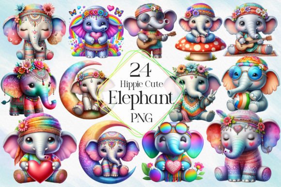 Download Hippie Cute Elephant Sublimation Clipart - Clip Collection
