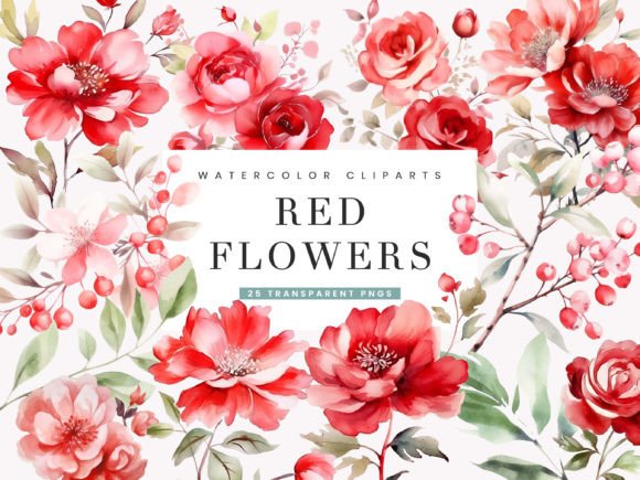 Download Watercolor Red Flowers Clipart Bundle - Clip Collection